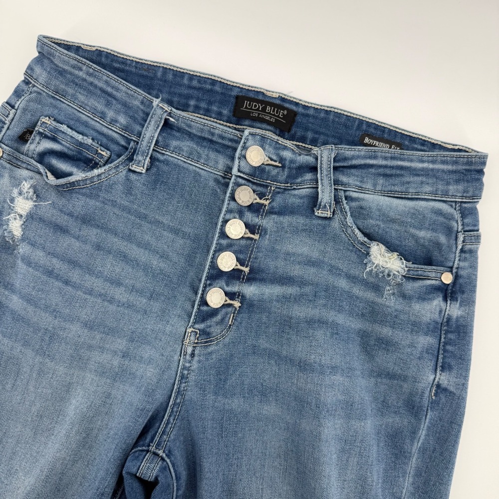 Judy Blue Los Angeles Womens Jeans 7/28 Boyfriend Fit Button Fly Distressed